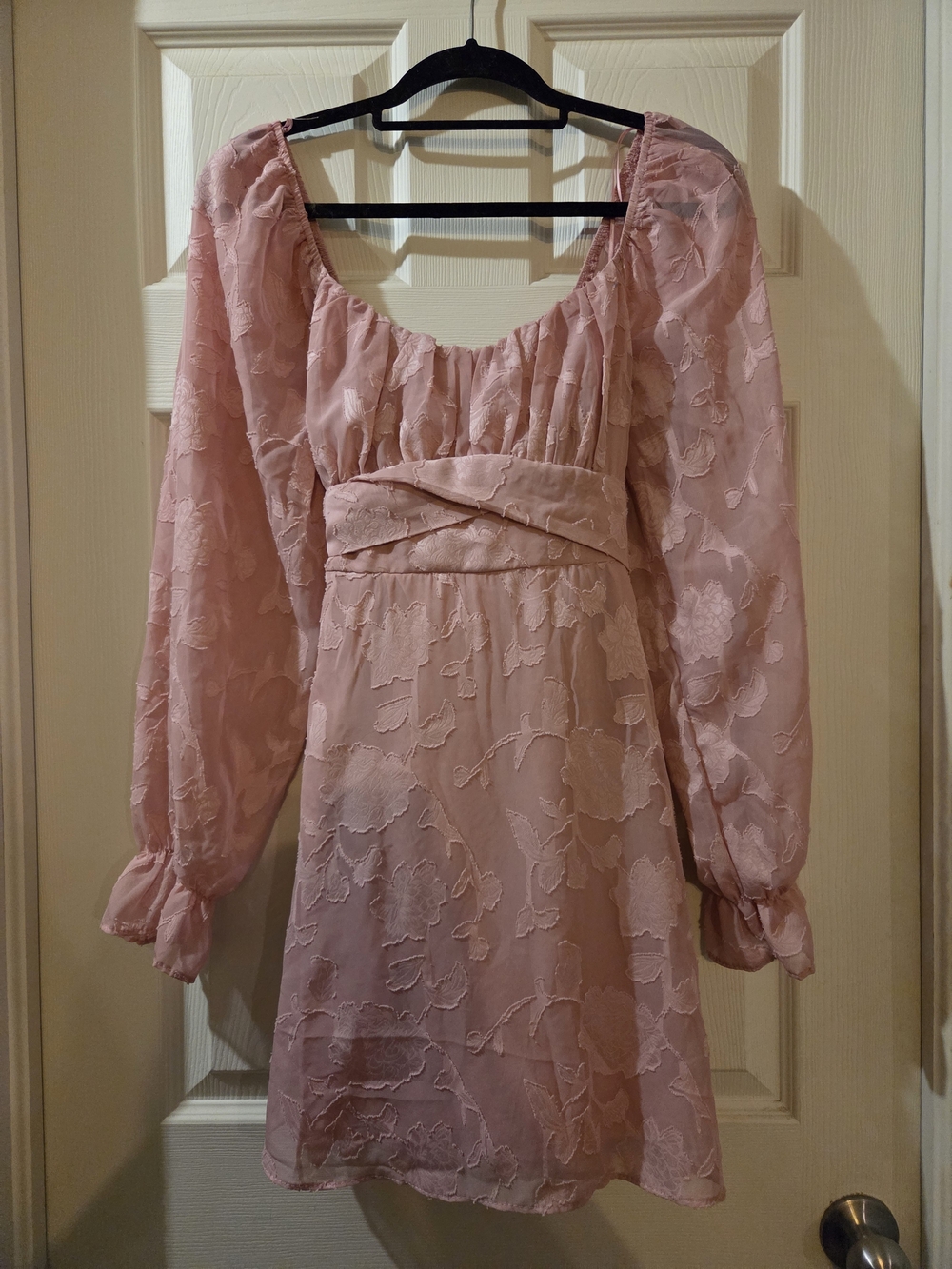 Blush Pink Floral Lace Long-Sleeve Mini Dress